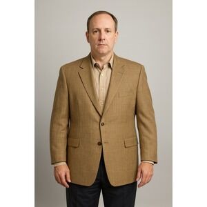 BLAZER JACKET MENS 54 R Ralph Lauren Lambswool / Silk Blazer Tan Tweed  Vintage